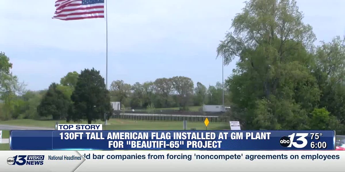 130ft tall American flat installed at General Motors plant for ‘Beautifi-65’ project [Video]