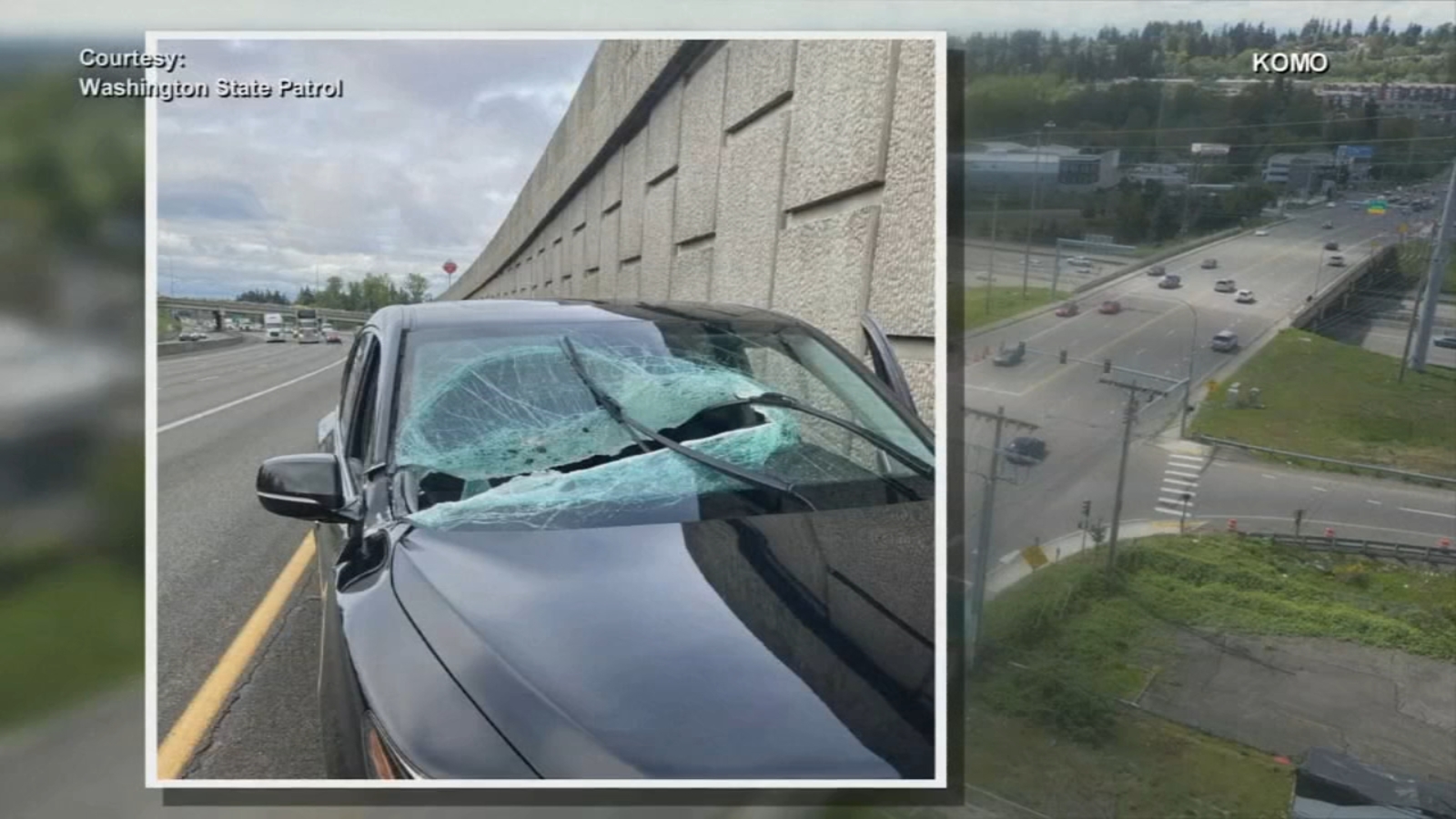 Steel beam comes crashing into moving car on highway near Seattle, Washington, narrowly missing man [Video]