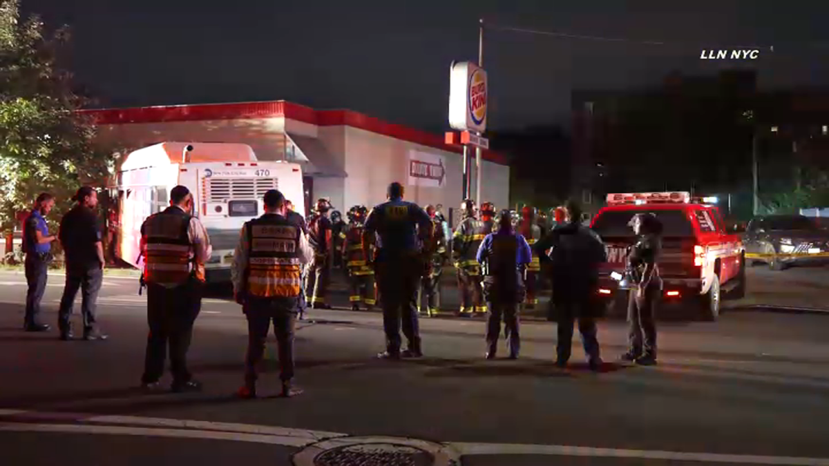 MTA bus crashes into Burger King  NBC New York [Video]